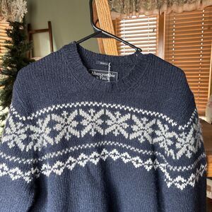 Abercrombie & Fitch Sweater Mens Large Muscle Blue Wool Blend Fair Isle Nordic